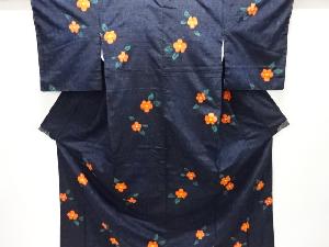 未使用品　花模様織り出し手織り紬着物